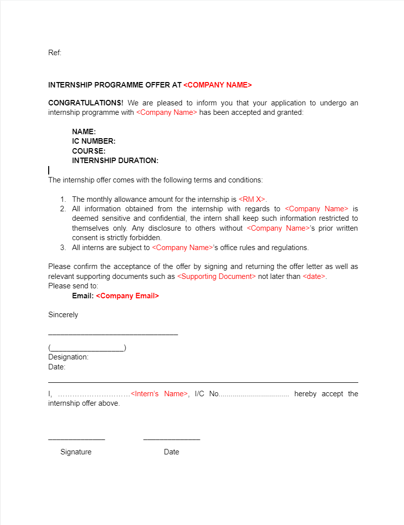 Internship offer letter